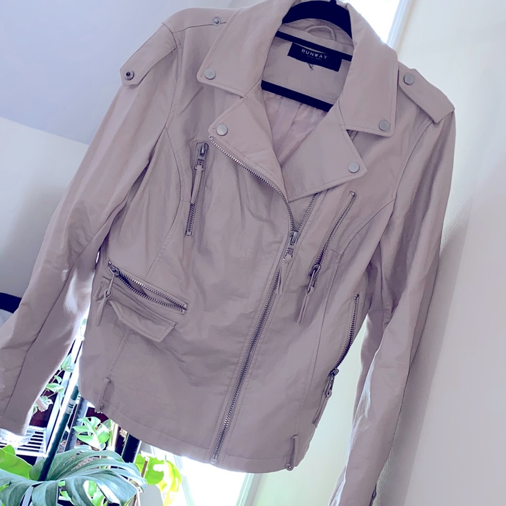Size large, mauve, faux leather jacket